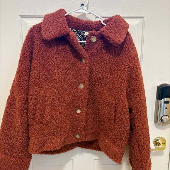Faherty Rust Sherpa Teddy Jacket Button Front Fleece Coat Size Large MSRP$349 - Picture 8 of 10